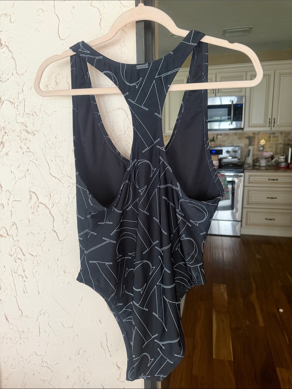 Calvin Klein Black One-Piece Swimsuit with White Logo Print - Picture 4 of 7